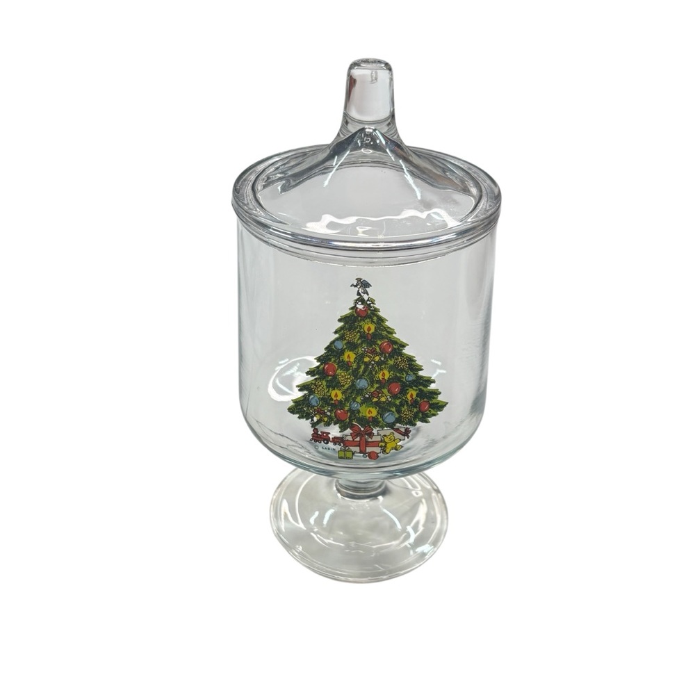 1985 CARLTON Christmas Tree Clear Glass Footed Candy Apothecary Jar - Picture 2 of 11